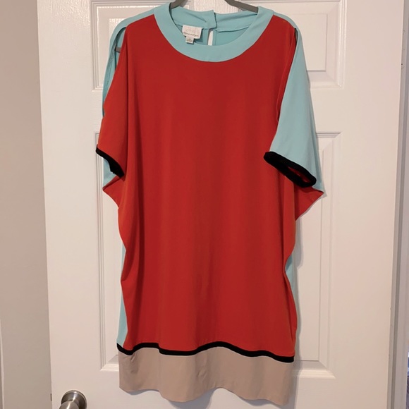 Donna Morgan Color Block Cold Shoulder Dress - Picture 1 of 5